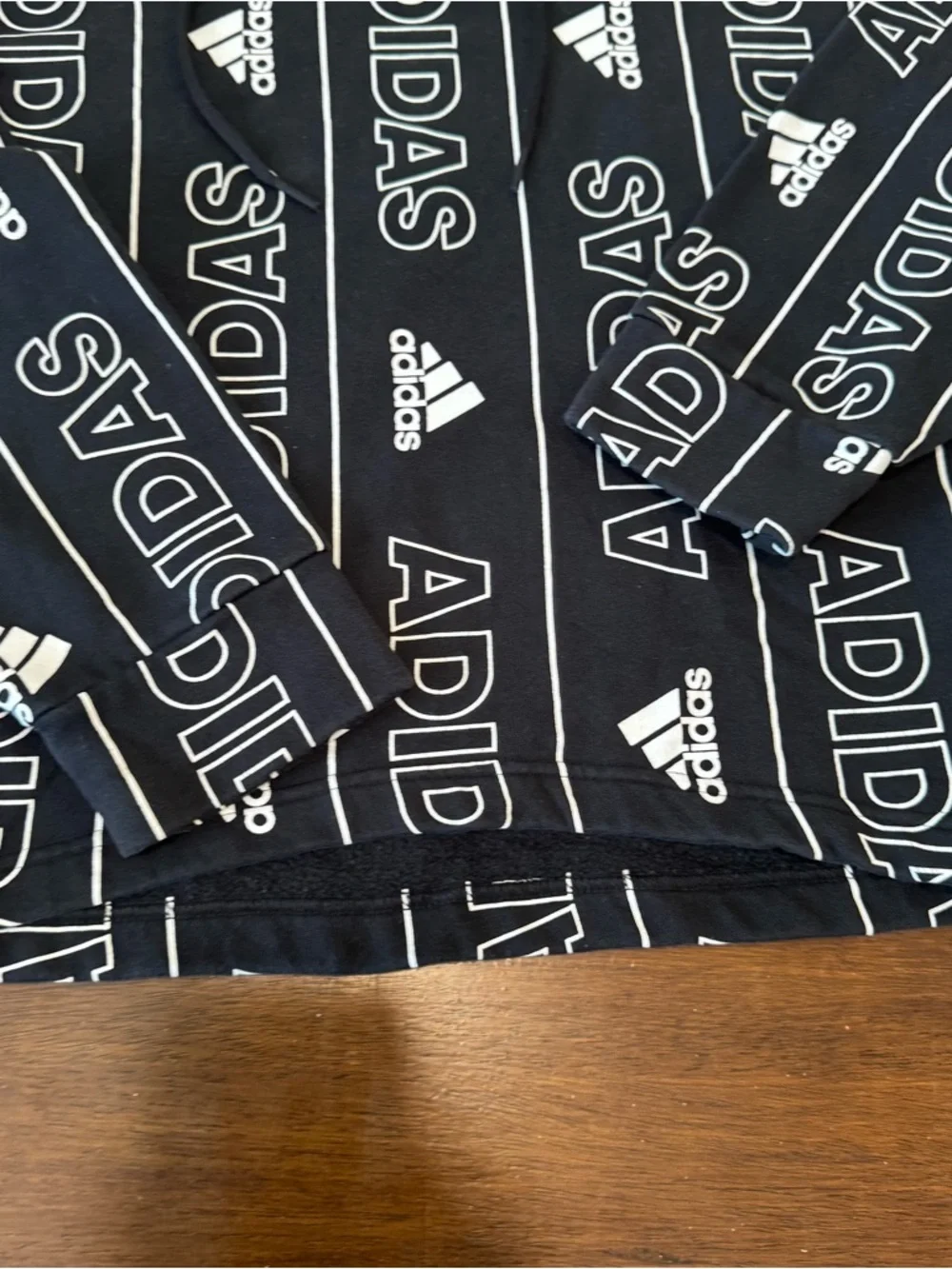 Adidas All Over Print Hoodie Logo Black & White Men’s XS Women’s S
